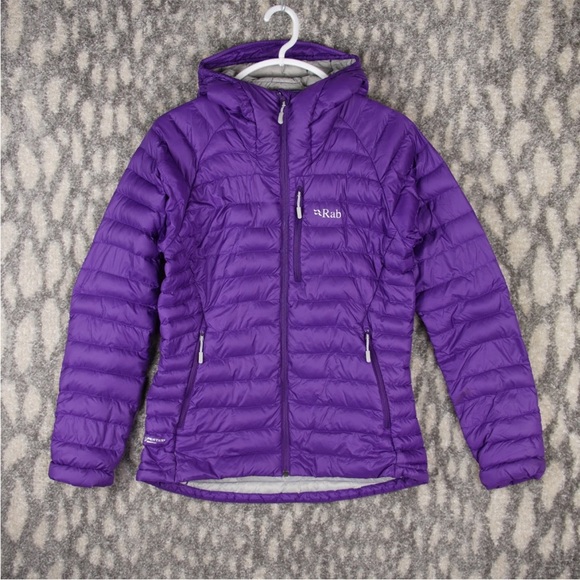 RAB NIKWAX Microlight Down Puffer Alpine Hooded Jacket Coat Size M Purple - Picture 2 of 14